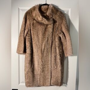 Elegant Tan Real Fur and cashmere Coat